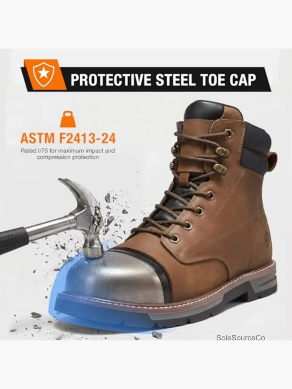 Steel Toe Work Boots, Water Resistant Leather Safety Construction Boots, Non